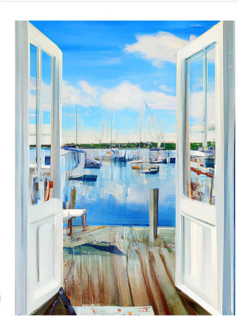 New Seaside View Diamond Painting Canvas Print in Blue and White
